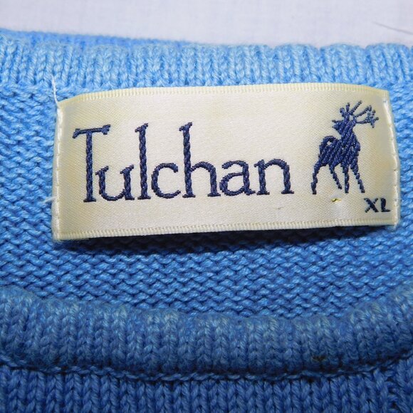 VTG Tulchan Womens XL Blue Pink White Embroidered Flowers Knit Sweater - Picture 4 of 10